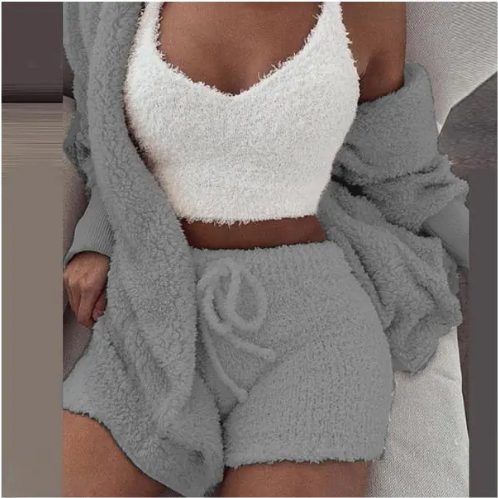 Fluffy Three Piece Set Lounge Sexy Outfits