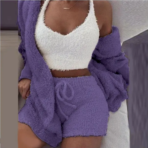 Fluffy Three Piece Set Lounge Sexy Outfits