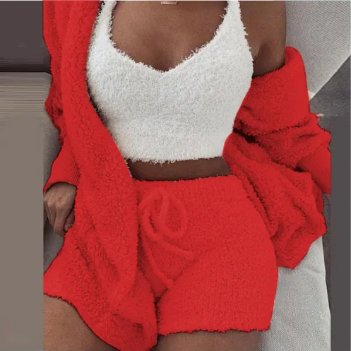 Fluffy Three Piece Set Lounge Sexy Outfits